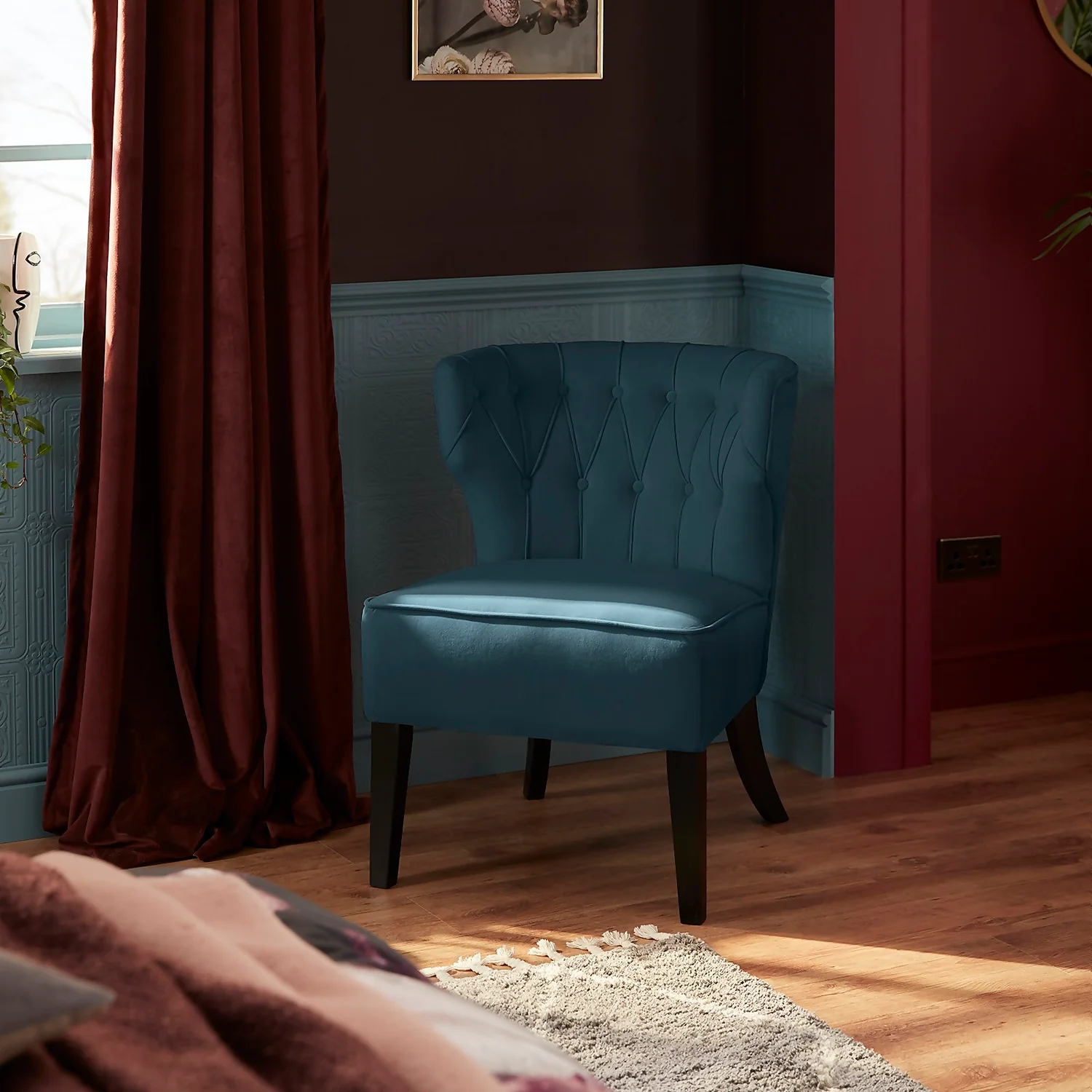 Sadie Velvet Accent Chair - Aegean Blue - Image 2