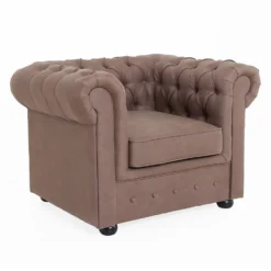 Chesterfield Faux Leather Armchair - Tan